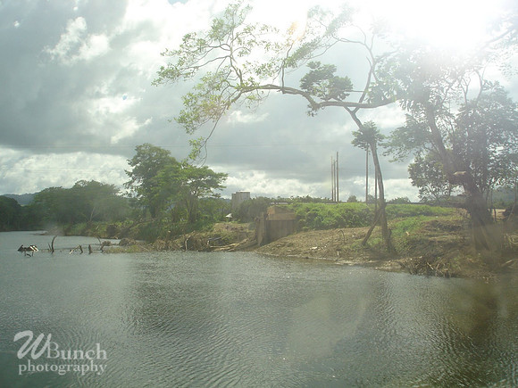 Crossing bridge in Belize in van